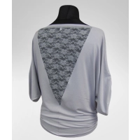 Tunika popielata z koronką na plecach i marszczeniami